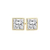 Natural Diamond Stud Earrings Princess 2.50 ct. tw. (1.25ct. each ear) G-H, VS1-VS2 14k Yellow Gold Bezel