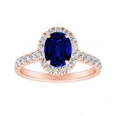 1.00 ct Halo Oval Blue Sapphire Engagement Ring in 14K Rose Gold