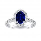 1.00 ct Halo Oval Blue Sapphire Engagement Ring in 14K White Gold