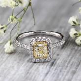 Halo Engagement Ring Radiant Cut Yellow Diamond 3/4 ct. tw. In 14K White Gold