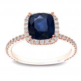 Cushoin-Cut Blue Sapphire Halo Engagement Ring 1.50 ct. tw. In 14K Rose Gold