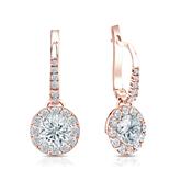 Certified 14k Rose Gold Dangle Studs Halo Round Diamond Earrings 1.50 ct. tw. (H-I, SI1-SI2)