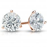 Certified 14k Rose Gold 3-Prong Martini Round Diamond Stud Earrings 2.50 ct. tw. (G-H, VS1-VS2)
