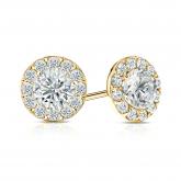 Certified 18k Yellow Gold Halo Round Diamond Stud Earrings 2.00 ct. tw. (G-H, VS1-VS2)