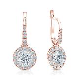 Certified 14k Rose Gold Dangle Studs Halo Round Diamond Earrings 2.00 ct. tw. (G-H, VS1-VS2)