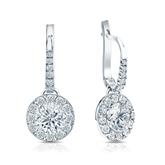 Natural Diamond Dangle Stud Earrings Round 2.00 ct. tw. (H-I, SI1-SI2) 18k White Gold Dangle Studs Halo