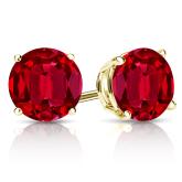 Lab Grown Gemstone Ruby Stud Earrings Round 1.50 ct. tw. 14k Yellow Gold 4-Prong Basket