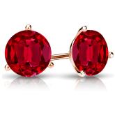 Lab Grown Gemstone Ruby Stud Earrings Round 5.00 ct. tw. 14k Rose Gold 3-Prong Martini