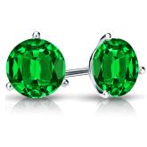 Lab Grown Gemstone Green Emerald Stud Earrings Round 0.50 ct. tw. 18k White Gold 3-Prong Martini