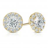 Certified 14k Yellow Gold Halo Round Diamond Stud Earrings 3.00 ct. tw. (H-I, SI1-SI2)