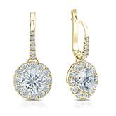 Natural Diamond Dangle Stud Earrings Round 3.00 ct. tw. (I-J, I1) 14k Yellow Gold Dangle Studs Halo