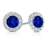 Lab Grown Gemstone Blue Sapphire Stud Earrings Round 4.00 ct. tw. 14k White Gold Halo