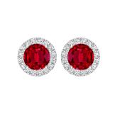 Lab Grown Gemstone Ruby Stud Earrings Round 2.00 ct. tw. Platinum Halo