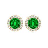 Lab Grown Gemstone Green Emerald Stud Earrings Round 3.00 ct. tw. 18k Yellow Gold Halo