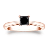 Certified 14k Rose Gold 4-Prong  Black Diamond Solitaire Ring 0.75 ct. tw.