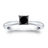 Certified 14k White Gold 4-Prong  Black Diamond Solitaire Ring 0.75 ct. tw.