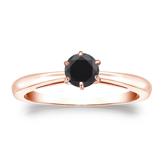 Certified 14k Rose Gold 6-Prong  Black Diamond Solitaire Ring 0.50 ct. tw.