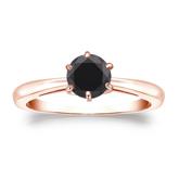 Certified 14k Rose Gold 6-Prong  Black Diamond Solitaire Ring 0.75 ct. tw.