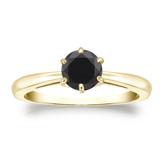 Certified 18k Yellow Gold 6-Prong  Black Diamond Solitaire Ring 0.75 ct. tw.