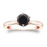 Certified 14k Rose Gold 6-Prong  Black Diamond Solitaire Ring 1.00 ct. tw.