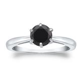 Certified 14k White Gold 6-Prong  Black Diamond Solitaire Ring 1.00 ct. tw.