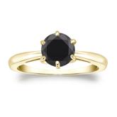 Certified 14k Yellow Gold 6-Prong  Black Diamond Solitaire Ring 1.25 ct. tw.