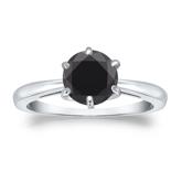 Certified 14k White Gold 6-Prong  Black Diamond Solitaire Ring 1.50 ct. tw.
