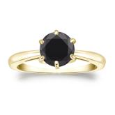 Certified 18k Yellow Gold 6-Prong  Black Diamond Solitaire Ring 1.50 ct. tw.