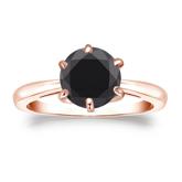 Certified 14k Rose Gold 6-Prong  Black Diamond Solitaire Ring 2.00 ct. tw.