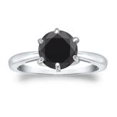 Certified 14k White Gold 6-Prong  Black Diamond Solitaire Ring 2.00 ct. tw.