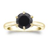 Certified 18k Yellow Gold 6-Prong  Black Diamond Solitaire Ring 2.00 ct. tw.