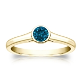 Certified 14k Yellow Gold Bezel Round Blue Diamond Ring 0.33 ct. tw. (Blue, SI1-SI2)