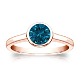 Certified 14k Rose Gold Bezel Round Blue Diamond Ring 0.75 ct. tw. (Blue, SI1-SI2)