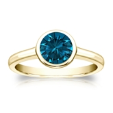 Certified 14k Yellow Gold Bezel Round Blue Diamond Ring 1.00 ct. tw. (Blue, SI1-SI2)