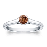 Certified 14k White Gold Bezel Round Brown Diamond Ring 0.33 ct. tw. (Brown, SI1-SI2)