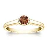 Certified 14k Yellow Gold Bezel Round Brown Diamond Ring 0.33 ct. tw. (Brown, SI1-SI2)