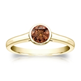 Certified 14k Yellow Gold Bezel Round Brown Diamond Ring 0.50 ct. tw. (Brown, SI1-SI2)