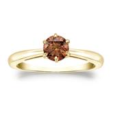 Certified 18k Yellow Gold 6-Prong Brown Diamond Solitaire Ring 0.50 ct. tw. (Brown, SI1-SI2)