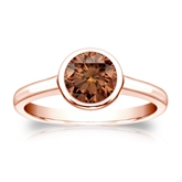 Certified 14k Rose Gold Bezel Round Brown Diamond Ring 1.00 ct. tw. (Brown, SI1-SI2)