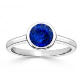 Certified 18k White Gold Bezel Round Blue Sapphire Gemstone Ring 0.75 ct. tw. (AAA)