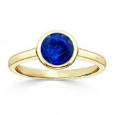 Certified 14k Yellow Gold Bezel Round Blue Sapphire Gemstone Ring 0.50 ct. tw. (AAA)
