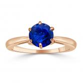 Certified 14k Rose Gold 6-Prong Round Blue Sapphire Gemstone Ring 1.00 ct. tw. (AAA)