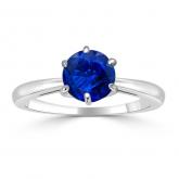 Certified 14k White Gold 6-Prong Round Blue Sapphire Gemstone Ring 0.50 ct. tw. (AAA)