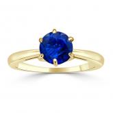 Certified 14k Yellow Gold 6-Prong Round Blue Sapphire Gemstone Ring 0.75 ct. tw. (AAA)