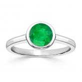 Certified Platinum Bezel Round Green Emerald Gemstone Ring 1.00 ct. tw. (AAA)