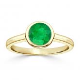Certified 14k Yellow Gold Bezel Round Green Emerald Gemstone Ring 0.75 ct. tw. (AAA)