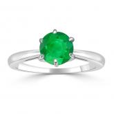 Certified 14k White Gold 6-Prong Round Green Emerald Gemstone Ring 0.25 ct. tw. (AAA)