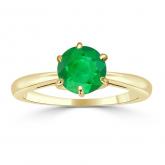 Certified 14k Yellow Gold 6-Prong Round Green Emerald Gemstone Ring 0.50 ct. tw. (AAA)