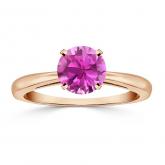 Certified 14k Rose Gold 4-Prong Round Pink Sapphire Gemstone Ring 0.75 ct. tw. (AAA)