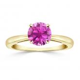 Certified 14k Yellow Gold 4-Prong Round Pink Sapphire Gemstone Ring 0.25 ct. tw. (AAA)